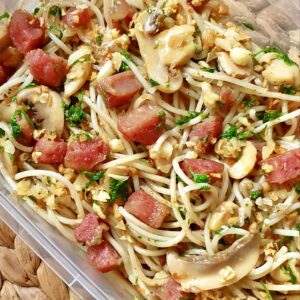 Longganisa and Mushroom Pasta w/ Garlic Oil