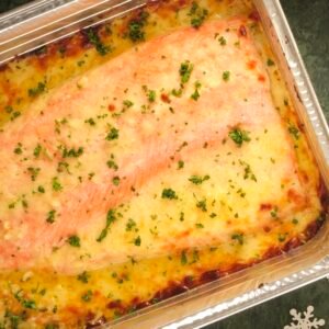 Baked Salmon w/ Cheesy Mayo Garlic Sauce