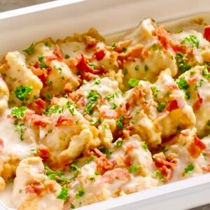 Baked Fish Fillet w/ White Sauce and Bacon